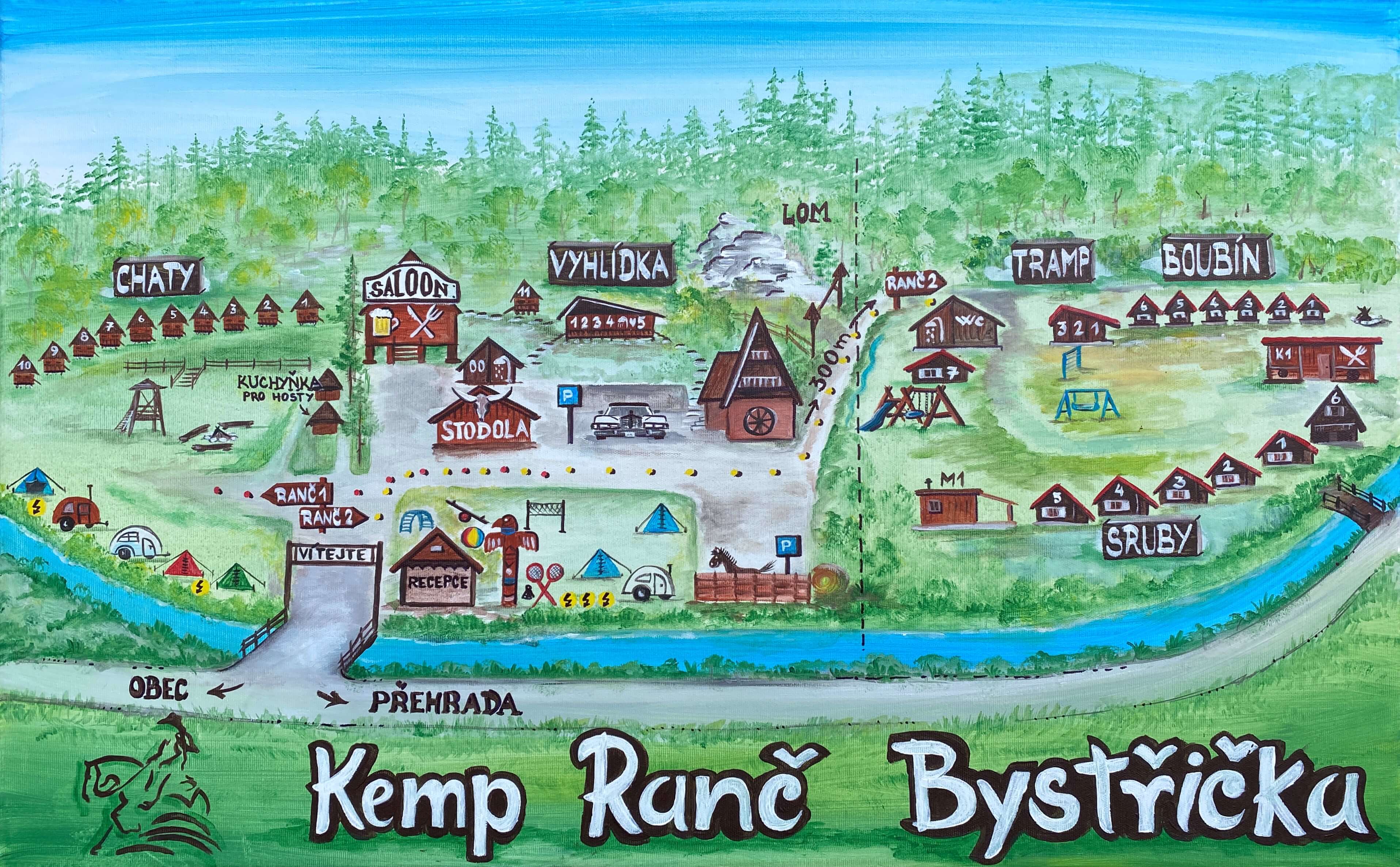 Mapa areálu Kemp Ranč Bystřička